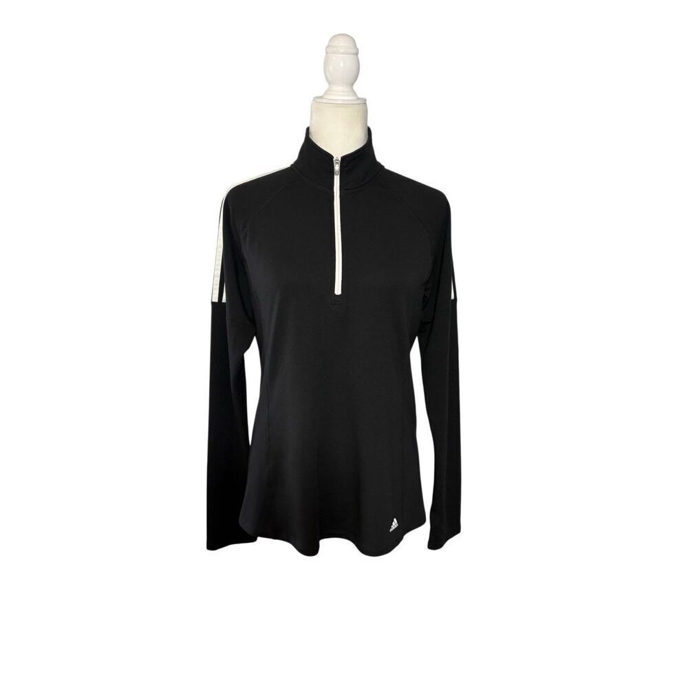 Adidas Golf French Terry 1/4 zip black pullover with white stripes - M